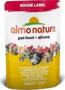 Паучи Almo Nature Rouge Label Adult Cat with Chicken Fillet and Cheese с куриным филе и сыром для кошек 55г (5830)