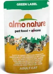 Паучи Almo Nature Green Label Adult Cat with Tuna, Chicken Fillets and Ham с тунцом, куриным филе и ветчиной для кошек 55г (5825)