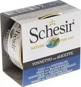 Консервы Schesir Nature for Cat Tuna with Whitebaits кусочки в желе с тунцом и снетком для кошек 85г (С139)