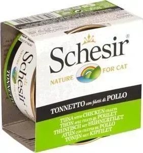 Консервы Schesir Nature for Cat Tuna with Chicken Fillets кусочки в желе с тунцом и куриным филе для кошек 85г (С137)