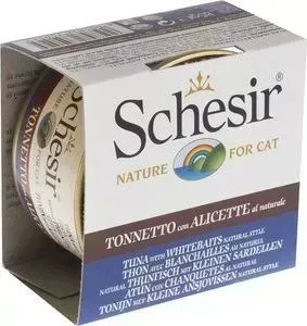 Консервы Schesir Nature for Cat Tuna Whitebaits Rice Natural Style кусочки в собственном соку с тунцом, снетком и рисом для кошек 85г(С177): характери