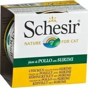 Консервы Schesir Nature for Cat Chicken Fillets with Surimi кусочки в желе с куриным филе и сурими для кошек 85г (С161)