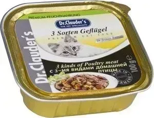Консервы Dr.Clauder&amp;#039;s Dr.Clauder&s 3 Kinds of Poultry Meat in Sauce c 3-мя видами домашней птицы кусочки в соусе для кошек 100г