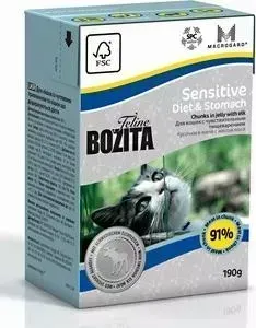 Консервы BOZITA Sensitive Diet Stomah Chunks in Jelly with Elk кусочки в желе с лосем для кошек с чувствительным пищеварением 190г (2164): характерист