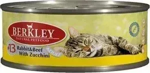 Консервы Berkley Adult Rabbit Beef with Zucchini № 13 с кроликом, говядиной и цукини для взрослых кошек 100г (75112)