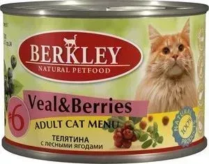 Консервы Berkley Adult Cat Menu Veal Berries № 6 с телятиной и лесными ягодами для взрослых кошек 200г (75155)