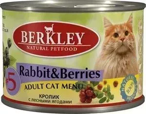 Консервы Berkley Adult Cat Menu Rabbit Berries № 5 с кроликом и лесными ягодами для взрослых кошек 200г (75154)