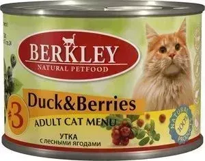 Консервы Berkley Adult Cat Menu Duck Berries № 3 с уткой и лесными ягодами для взрослых кошек 200гр (75152)