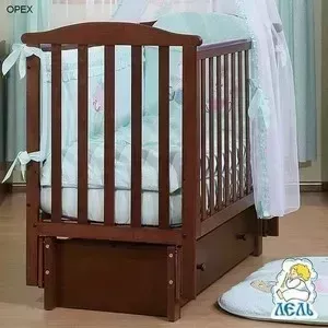 Кроватка детская Кубаньлесстрой Лютик продольный маятник/ящик (темный орех) АБ 15.3
