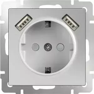Розетка с заземлением, шторками и USBx2 Werkel серебряный WL06-SKGS-USBx2-IP20