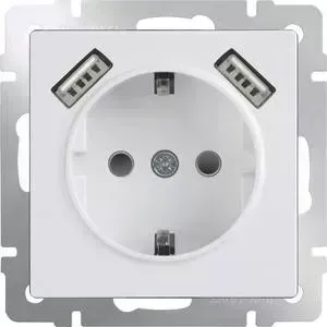 Розетка с заземлением, шторками и USBx2 Werkel белая WL01-SKGS-USBx2-IP20