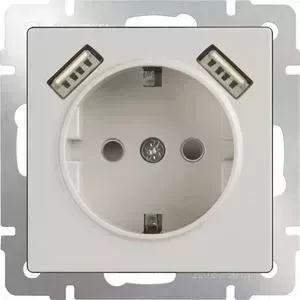 Розетка с заземлением, шторками и USBx2 Werkel слоновая кость WL03-SKGS-USBx2-IP20