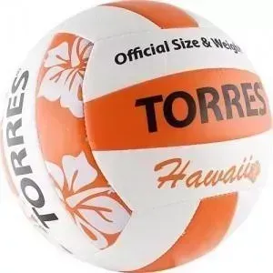 Мяч волейбольный TORRES любительский для пляжа Hawaii арт. V30075B, размер 5, бело-оранжево-черный