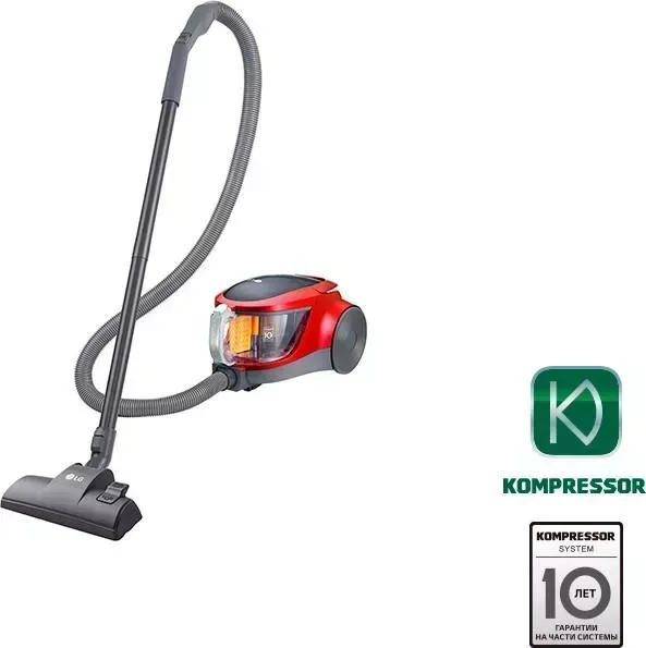 Пылесос LG VK 76A09NTCR Kompressor VK- (система автоматического прессования пыли), 2000Вт/380Вт, Кнопка Вкл/Выкл на корпусе, фильтр HEPA11, стальная телескопическая трубка, турбо щетка