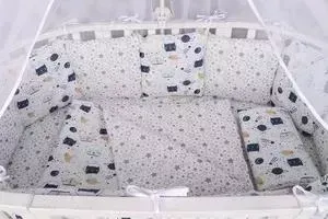 Комплект в кроватку AmaroBaby в WB 15 предметов (3+12 подушек-бортиков) КОСМОС (бязь, белый)