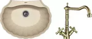 Мойка кухонная и смеситель FLORENTINA и смеситель Гребешок 695 песочный FG (20.345.E0695.107 + 30.28H.1110.700)