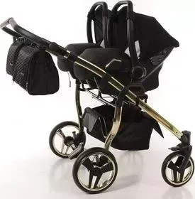 Коляска для двойни Junama 2 в 1 diamond duo jds-02 (черный/черный короб/рама золото)
