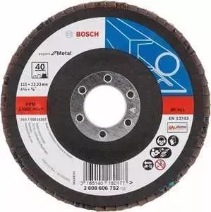 Круг лепестковый торцевой BOSCH 115х22.2мм K40 Expert for Metal (2.608.606.752)