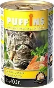 Консервы Puffins Сочные кусочки курицы в желе для кошек 400г