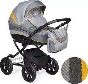 Коляска 2 в 1 Indigo 2 в 1 INDIGO 18 Plus 12" 44 (св.серый+т.серый+желтый)