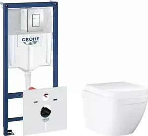 Комплект унитаза с инсталляцией Grohe Euro Ceramic Rapid SL с , сиденьем микролифт, клавишей хром (3920600H, 38775001, 39458000)