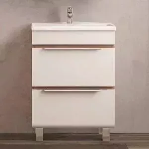 Тумба с раковиной Velvex с Crystal 60 белый\темный лен (tnCUB.60-27.21, rkLAM.60-81)