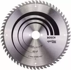 Диск пильный BOSCH 250х30мм 60зубьев Optiline Wood (2.608.640.729)