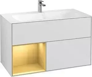 Тумба под раковину Villeroy Boch Finion 100 с светкой gold matt, белый (F030HFGF)