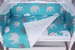 Комплект в кроватку AmaroBaby в WB 4 предмета (бортики на молнии) СЛОНИКИ (бязь, изумруд)