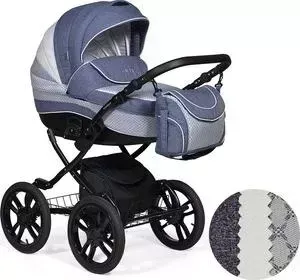 Коляска 2 в 1 Indigo 2 в 1 INDIGO 18 Special Plus 14" Sp 07 (джинс+св.синий+белая кожа)
