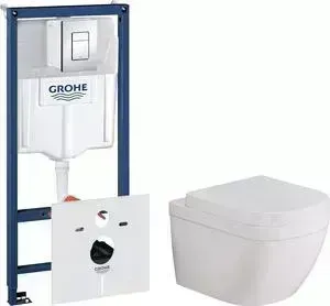 Комплект унитаза с инсталляцией Grohe Euro Ceramic Rapid SL с , сиденьем микролифт, клавишей хром (3932800H, 38775001, 39330000)
