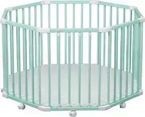 Манеж Combelle деревянный на колесах, восьмиугольник Florian, 3-х уров. 108D - Mint Green / Мятно-зеленый 744