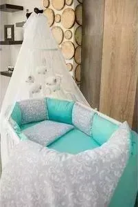 Комплект By Twinz для круглой кроватки Дамаск мята КПБ7-К.К.-ДАМАСК-МЯТ