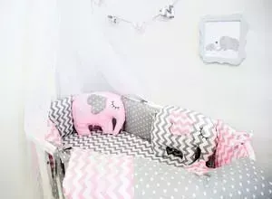 Комплект By Twinz для круглой кроватки 7 пр. с игрушками Слоники розовые КПБ7-К.К-СЛОН-Р