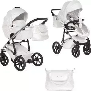 Коляска 2 в 1 Pituso 2 в 1 CRISTAL КОЖА Белая Рама Silver 1