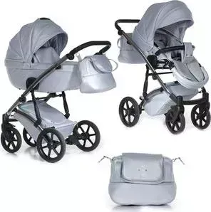 Коляска 2 в 1 Pituso 2 в 1 CRISTAL КОЖА Голубой Рама Silver 7