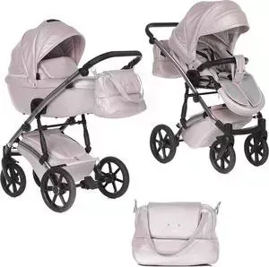 Коляска 2 в 1 Pituso 2 в 1 CRISTAL КОЖА Розовая Рама Silver 2
