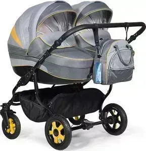 Коляска для двойни Indigo INDIGO DUO 18 44 (св.серый+т.серый+желтый)