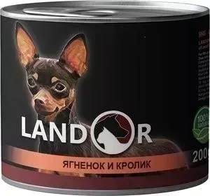 Консервы LANDOR ягненок с кроликом для взрослых собак мелких пород 200г