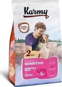 Сухой корм Karmy Sensitive Dog Medium Maxi Лосось для собак средних и крупных пород с чувствительным пищеварением 2кг