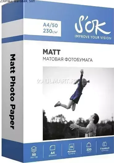 Фотобумага матовая A4 S`OK, 230г/м2, , 50л