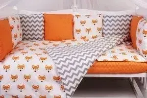 Комплект в кроватку AmaroBaby в 15 предметов (3+12 подушек-бортиков) LUCKY (оранжевый,поплин/бязь)