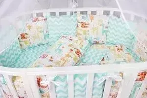 Комплект в кроватку AmaroBaby в 19 предметов (7+12 подушек-бортиков) ЖИРАФИК (бирюз/оранж,попл./бязь)
