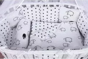 Комплект в кроватку AmaroBaby в 19 предметов (7+12 бортиков) HOME ELITE Premium (черн/бел.,поплин/бязь)