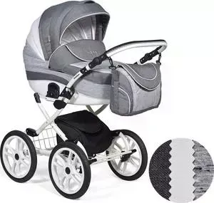 Коляска 2 в 1 Indigo 2 в 1 INDIGO 18 Special Plus 14" Sp 08 (т.серый+серый+белая кожа)