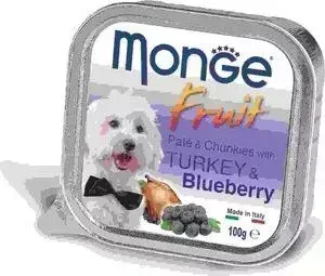 Консервы Monge Dog Fruit Pate and Chunkies with Turkey Blueberry паштет и кусочки с индейкой и черникой для собак 100г