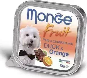 Консервы Monge Dog Fruit Pate and Chunkies with Duck Orange паштет и кусочки с уткой и апельсином для собак 100г