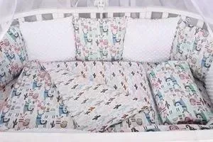 Комплект в кроватку AmaroBaby в WB Premium 18 предметов (6+12 бортиков) ЛАМЫ (розовый)