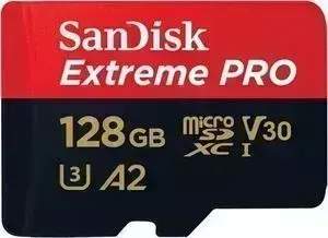 Карта памяти SANDISK 128GB microSDXC Class 10 UHS-I A2 C10 V30 U3 Extreme Pro (SD адаптер) 170MB/s (SDSQXCY-128G-GN6MA)