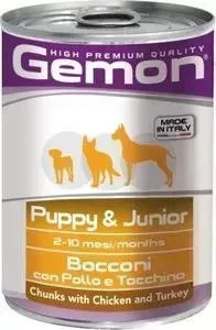 Консервы Gemon Puppy Chunks with Chicken and Turkey с курицей и индейкой кусочки для щенков 415г